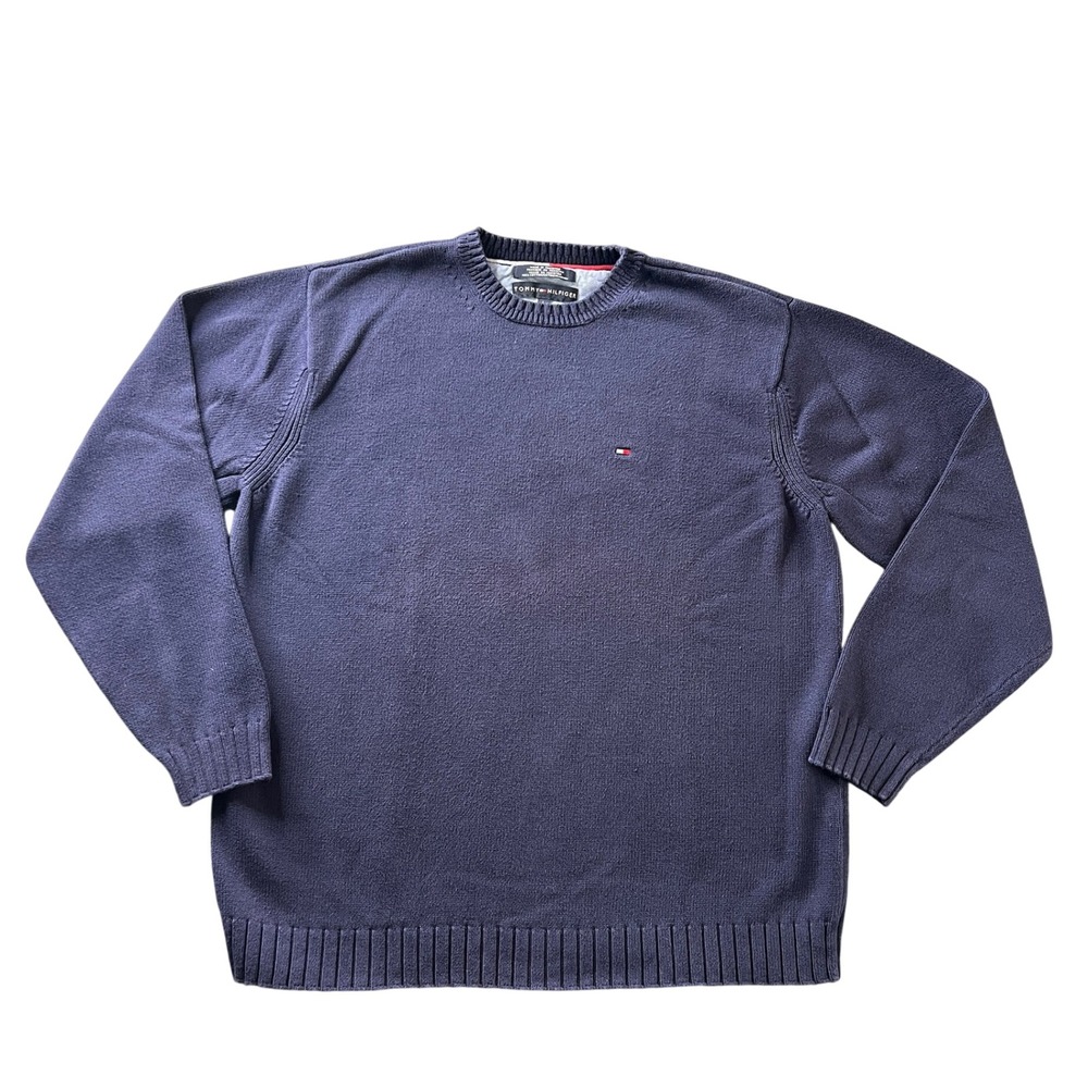 Tommy Hilfiger Crewneck L/S Sweater Men's Large Navy Blue 100% Cotton Casual